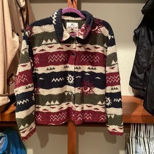 Super cute soft shirt jacket “Sun Mountain Stripe” made in the USA by True Grit